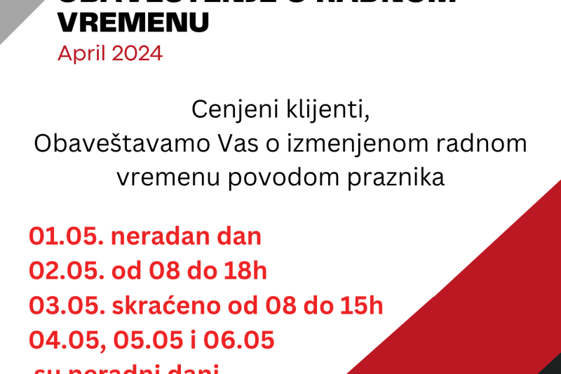 RADNO VREME ZA PRAZNIKE